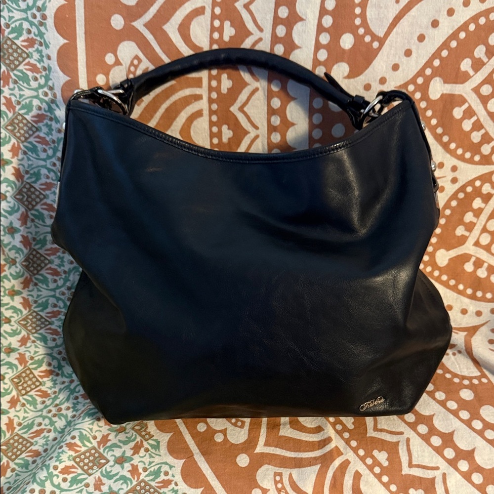 Tre Vero Black Leather Shoulder Hobo Bag